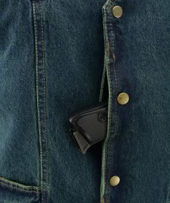 M-BOSS Motorcycle Apparel M Boss Motorcycle Apparel BOS13003 Men's Blue Denim Snap Front Side Lace Vest With Quick Draw Pocket
