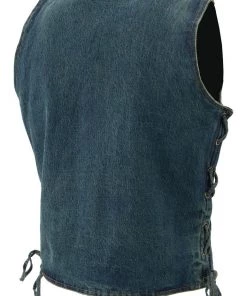 M-BOSS Motorcycle Apparel M Boss Motorcycle Apparel BOS13003 Men's Blue Denim Snap Front Side Lace Vest With Quick Draw Pocket