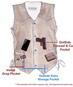M-BOSS Motorcycle Apparel M Boss Motorcycle Apparel BOS13003 Men's Black Denim Snap Front Side Lace Vest With Quick Draw Pocket