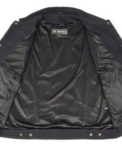 M-BOSS Motorcycle Apparel Motorcycle Vests M Boss Motorcycle Apparel BOS13004 Men's Black Denim Snap Front Vest With Shirt Collar