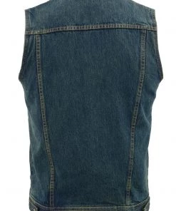M-BOSS Motorcycle Apparel M Boss Motorcycle Apparel BOS13004 Men's Blue Denim Snap Front Vest With Shirt Collar Motorcycle Vests