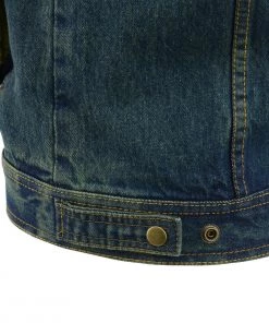 M-BOSS Motorcycle Apparel M Boss Motorcycle Apparel BOS13004 Men's Blue Denim Snap Front Vest With Shirt Collar Motorcycle Vests
