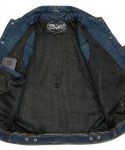 M-BOSS Motorcycle Apparel M Boss Motorcycle Apparel BOS13004 Men's Blue Denim Snap Front Vest With Shirt Collar Motorcycle Vests