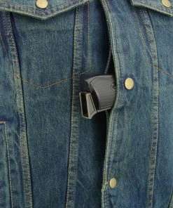 M-BOSS Motorcycle Apparel M Boss Motorcycle Apparel BOS13004 Men's Blue Denim Snap Front Vest With Shirt Collar Motorcycle Vests