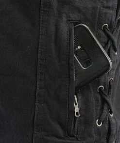 M-BOSS Motorcycle Apparel Motorcycle Vests M Boss Motorcycle Apparel BOS13005 Men's Black Side Lace Denim Vest With Denim Style Chest Pockets