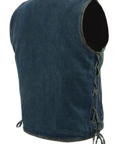 M-BOSS Motorcycle Apparel M Boss Motorcycle Apparel BOS13005 Men's Blue Side Lace Denim Vest With Denim Style Chest Pockets Motorcycle Vests