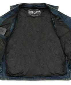 M-BOSS Motorcycle Apparel M Boss Motorcycle Apparel BOS13005 Men's Blue Side Lace Denim Vest With Denim Style Chest Pockets Motorcycle Vests