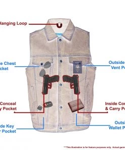 M-Boss Motorcycle Apparel BOS13006 Men’s Blue Denim ‘Conceal And Carry’ Biker Vest