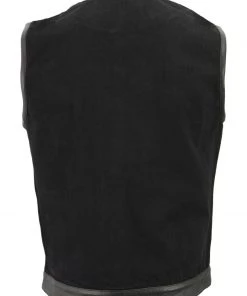 M-BOSS Motorcycle Apparel M Boss Motorcycle Apparel BOS13010 Men's Black Denim Club Style Vest With Leather Trim And Hidden Zipper Motorcycle Vests