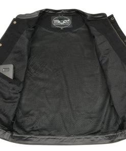 M-BOSS Motorcycle Apparel M Boss Motorcycle Apparel BOS13010 Men's Black Denim Club Style Vest With Leather Trim And Hidden Zipper Motorcycle Vests