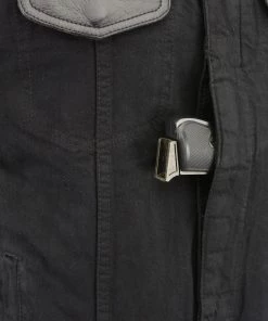 M-BOSS Motorcycle Apparel M Boss Motorcycle Apparel BOS13010 Men's Black Denim Club Style Vest With Leather Trim And Hidden Zipper Motorcycle Vests