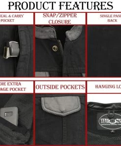 M-BOSS Motorcycle Apparel M Boss Motorcycle Apparel BOS13010 Men's Black Denim Club Style Vest With Leather Trim And Hidden Zipper Motorcycle Vests