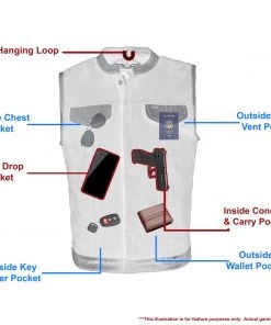 M-BOSS Motorcycle Apparel M Boss Motorcycle Apparel BOS13010 Men's Black Denim Club Style Vest With Leather Trim And Hidden Zipper Motorcycle Vests