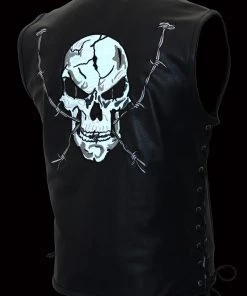 M-BOSS Motorcycle Apparel M Boss Motorcycle Apparel BOS13500 Men's Black Zipper Front Side Lace Leather Vest With Reflective Skulls