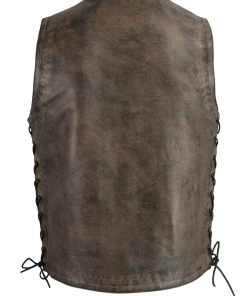 M-BOSS Motorcycle Apparel M Boss Motorcycle Apparel BOS13501 Men's Leather Distressed Black And Beige 10 Pocket Vest With Quick Draw Pocket