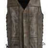 M-BOSS Motorcycle Apparel M Boss Motorcycle Apparel BOS13501 Men's Leather Distressed Black And Beige 10 Pocket Vest With Quick Draw Pocket