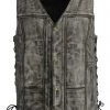 M-BOSS Motorcycle Apparel M Boss Motorcycle Apparel BOS13501 Men's Leather Distressed Grey 10 Pocket Vest With Quick Draw Pocket
