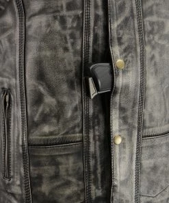 M-BOSS Motorcycle Apparel M Boss Motorcycle Apparel BOS13501 Men's Leather Distressed Grey 10 Pocket Vest With Quick Draw Pocket