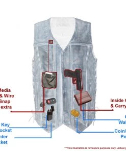 M-BOSS Motorcycle Apparel M Boss Motorcycle Apparel BOS13501 Men's Leather Distressed Grey 10 Pocket Vest With Quick Draw Pocket