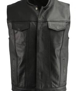 M-BOSS Motorcycle Apparel M Boss Motorcycle Apparel BOS13502 Men's Leather Black Snap Front Club Style Vest With Quick Draw Pocket