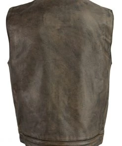 M-BOSS Motorcycle Apparel M Boss Motorcycle Apparel BOS13502 Men's Leather Distressed Brown Snap Front Vest Motorcycle Vests
