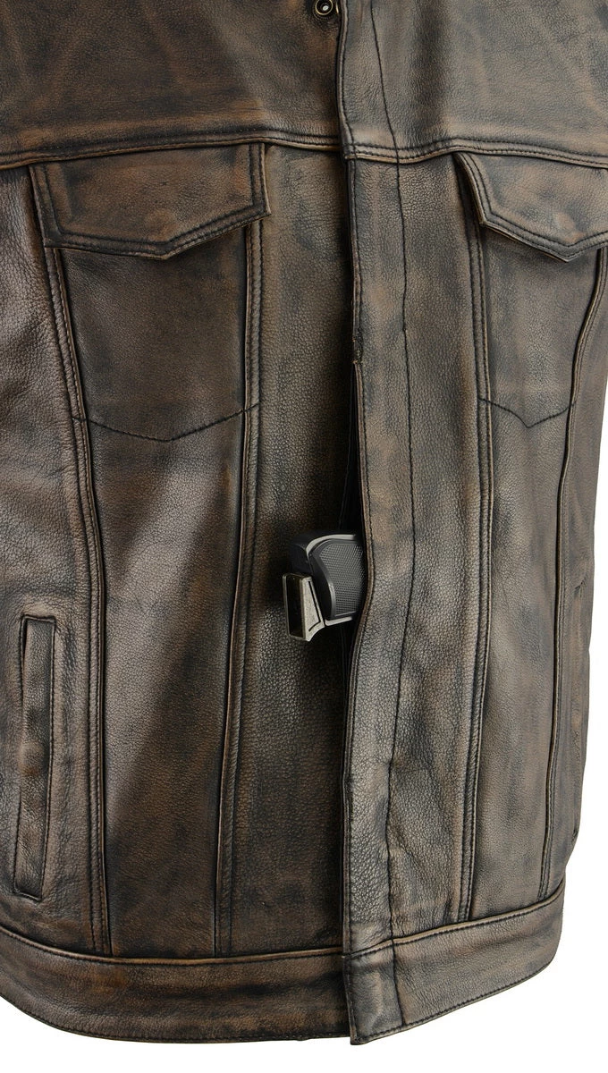 M-BOSS Motorcycle Apparel M Boss Motorcycle Apparel BOS13502 Men's Leather Distressed Brown Snap Front Vest Motorcycle Vests