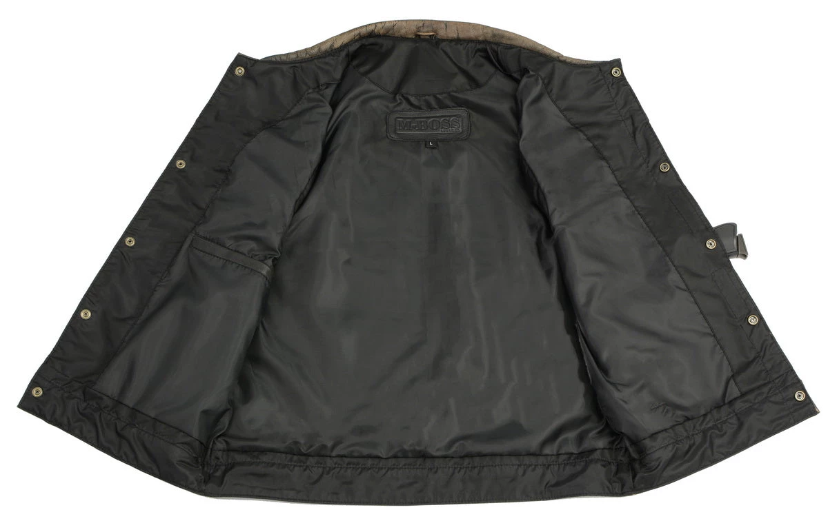 M-BOSS Motorcycle Apparel M Boss Motorcycle Apparel BOS13502 Men's Leather Distressed Brown Snap Front Vest Motorcycle Vests