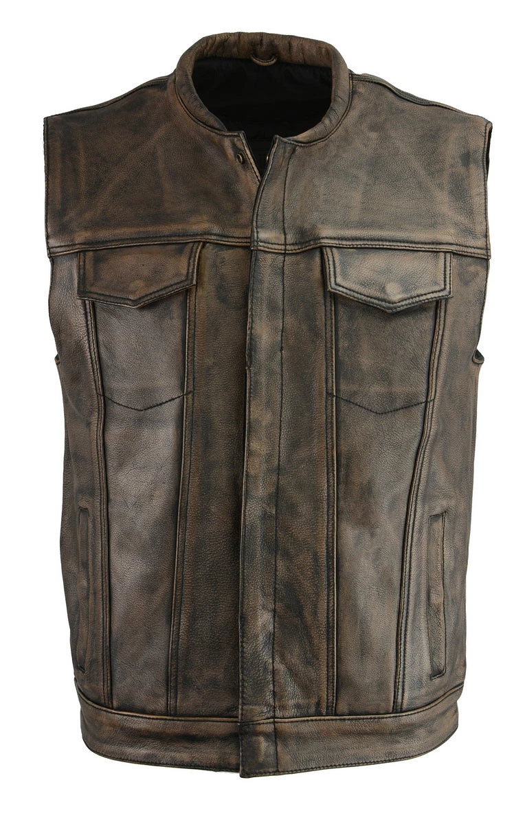 M-BOSS Motorcycle Apparel M Boss Motorcycle Apparel BOS13502 Men's Leather Distressed Brown Snap Front Vest Motorcycle Vests