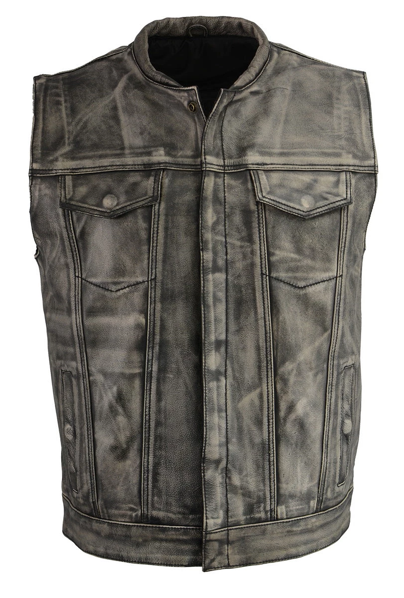 M-BOSS Motorcycle Apparel Motorcycle Vests M Boss Motorcycle Apparel BOS13502 Men's Distressed Grey Leather Motorcycle Vest
