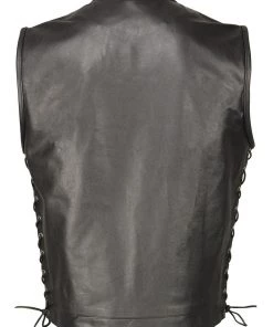 M-BOSS Motorcycle Apparel M Boss Motorcycle Apparel BOS13503 Men's Black Leather Side Lace Club Style Vest With Quick Draw Pocket Motorcycle Vests