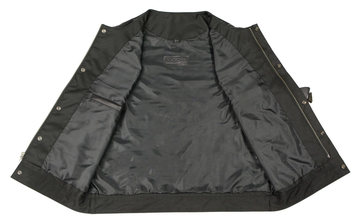 M-BOSS Motorcycle Apparel M Boss Motorcycle Apparel BOS13504 Men's Black Leather Collarless Club Style Vest With Quick Draw Pocket