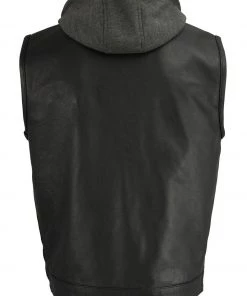 M-BOSS Motorcycle Apparel M Boss Motorcycle Apparel BOS13505 Men's Leather Club Style Vest With Quick Draw Pocket And Removable Hoodie