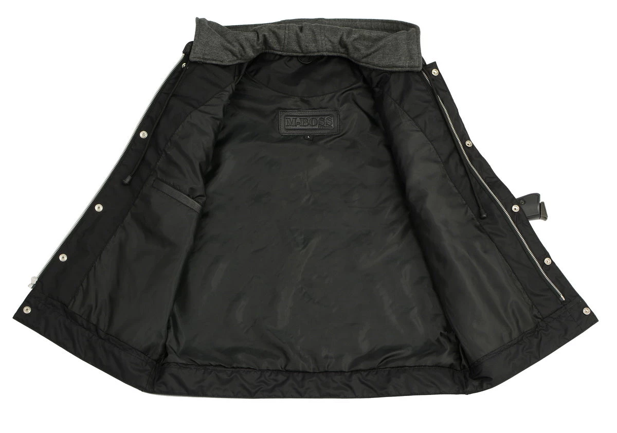 M-BOSS Motorcycle Apparel M Boss Motorcycle Apparel BOS13505 Men's Leather Club Style Vest With Quick Draw Pocket And Removable Hoodie