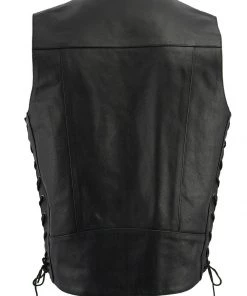 M-BOSS Motorcycle Apparel Motorcycle Vests M Boss Motorcycle Apparel BOS13507 Men's Black Side Lace Leather Vest With Buffalo Nickel Snaps