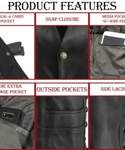 M-BOSS Motorcycle Apparel Motorcycle Vests M Boss Motorcycle Apparel BOS13507 Men's Black Side Lace Leather Vest With Buffalo Nickel Snaps