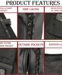 M-BOSS Motorcycle Apparel M Boss Motorcycle Apparel BOS13508 Men's Black Side Lace Leather Vest With Quick Draw Pocket