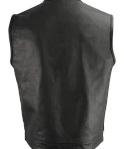 M-BOSS Motorcycle Apparel M Boss Motorcycle Apparel BOS13509 Men's Black Leather Club Style Vest With Quick Draw Pocket Motorcycle Vests
