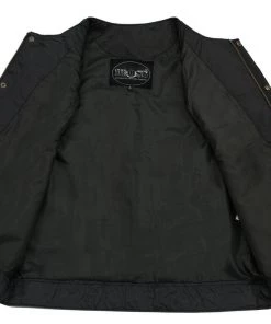 M-BOSS Motorcycle Apparel Motorcycle Vests M Boss Motorcycle Apparel BOS13511 Men’s Black Collarless SOA Style Dual Snap And Zip Front Leather Motorcycle Vest