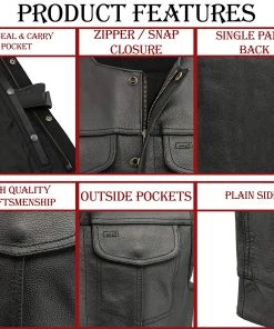 M-BOSS Motorcycle Apparel Motorcycle Vests M Boss Motorcycle Apparel BOS13511 Men’s Black Collarless SOA Style Dual Snap And Zip Front Leather Motorcycle Vest