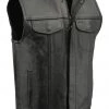 M-BOSS Motorcycle Apparel Motorcycle Vests M Boss Motorcycle Apparel BOS13511 Men’s Black Collarless SOA Style Dual Snap And Zip Front Leather Motorcycle Vest
