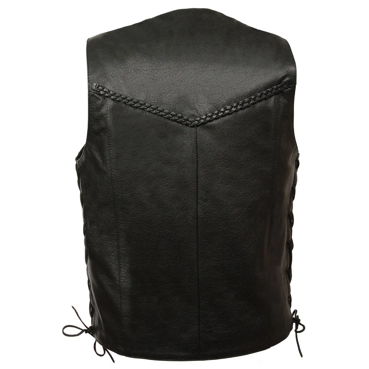 Motorcycle Vests M-Boss Motorcycle Apparel BOS13512 Men’s Braided Biker Leather Vest With Side Laces