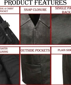 Motorcycle Vests M-Boss Motorcycle Apparel BOS13514T Men’s Black ‘Tall Size’ Classic Conceal And Carry Biker Leather Vest