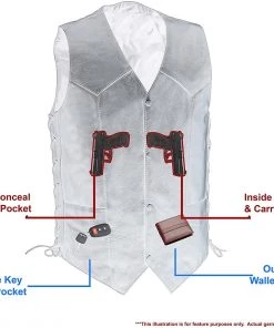 Motorcycle Vests M-Boss Motorcycle Apparel BOS13516T Men’s Black ‘Tall Size’ Conceal And Carry Classic Biker Leather Vest