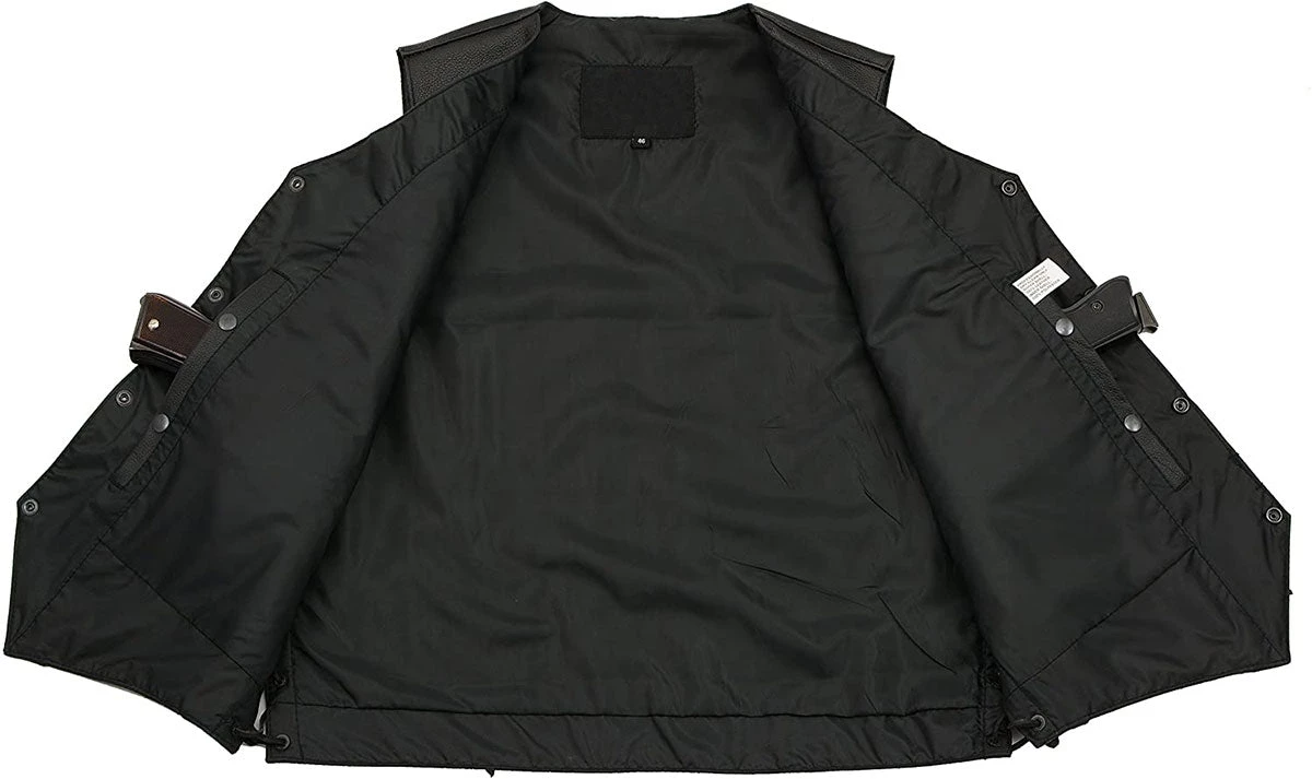 Motorcycle Vests M-Boss Motorcycle Apparel BOS13516T Men’s Black ‘Tall Size’ Conceal And Carry Classic Biker Leather Vest