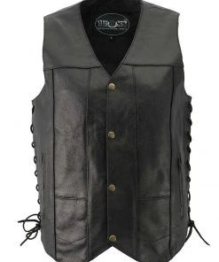M-Boss Motorcycle Apparel BOS13517 Men’s Black 'Side Laced' Classic Leather Vest