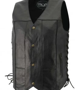 M-Boss Motorcycle Apparel BOS13517 Men’s Black'Side Laced' Classic Leather Vest
