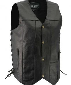 M-Boss Motorcycle Apparel BOS13517 Men’s Black'Side Laced' Classic Leather Vest