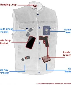 M-BOSS Motorcycle Apparel Motorcycle Vests M Boss Motorcycle Apparel Apparel BOS13520 Men's Black Snap Front Denim Club Style Vest