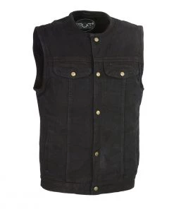 M-BOSS Motorcycle Apparel Motorcycle Vests M-Boss Apparel BOS13521 Men's Black Snap Front Denim Club Style Vest With Conceal And Carry Pocket