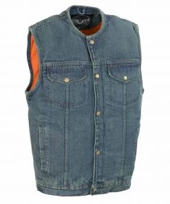 M-BOSS Motorcycle Apparel Motorcycle Vests M-Boss Apparel BOS13521 Men's Black Snap Front Denim Club Style Vest With Conceal And Carry Pocket